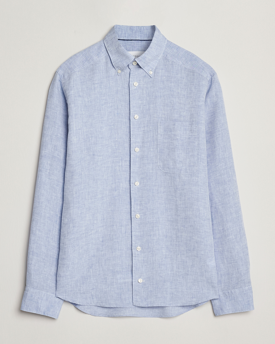 Heren | Overhemden | Eton | Slim Fit Linen Button Down Shirt Light Blue