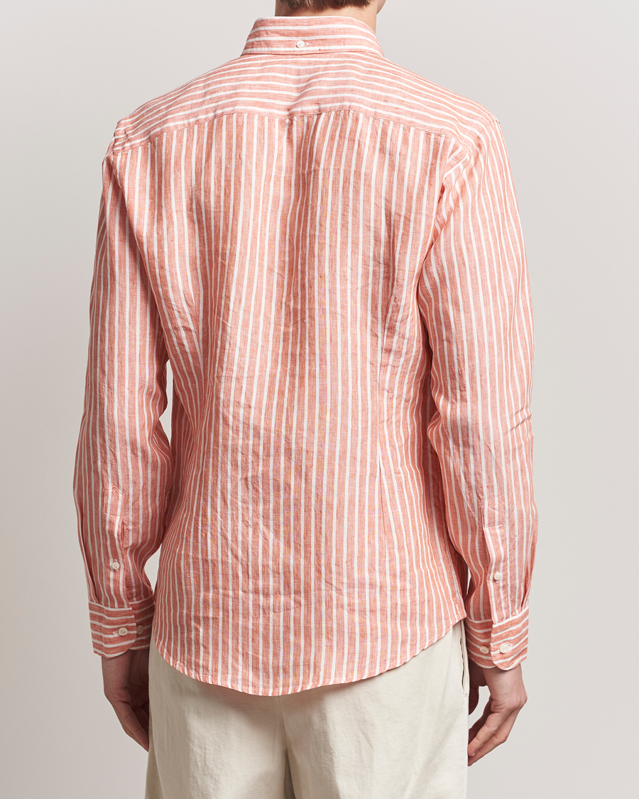 Heren | Overhemden | Eton | Slim Fit Striped Linen Shirt Orange/White