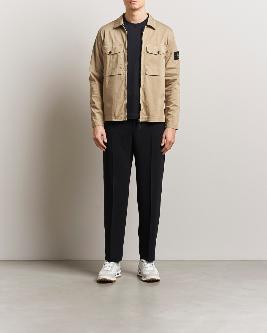 Heren | Overhemden | Stone Island | Cotton Stretch Zip Overshirt Biscuit