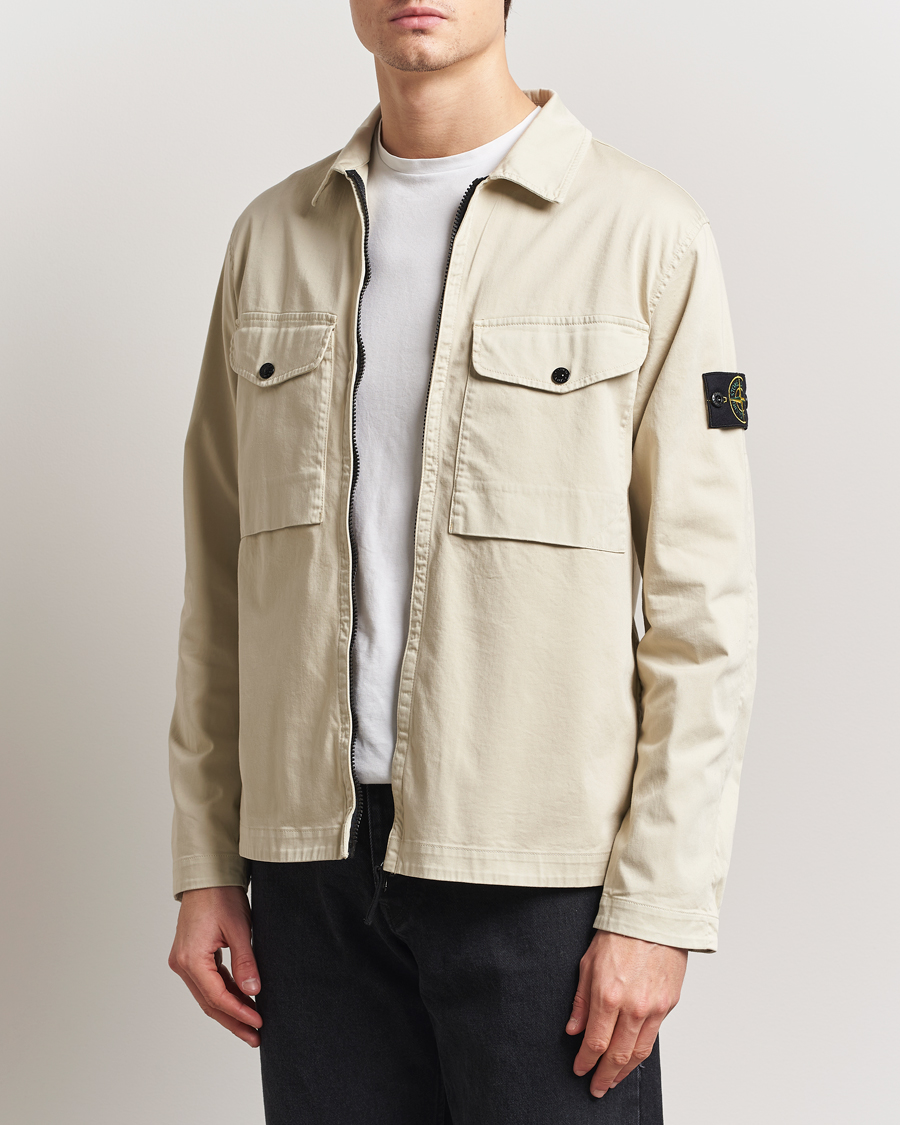 Heren | Overhemden | Stone Island | Cotton Stretch Zip Overshirt Sand