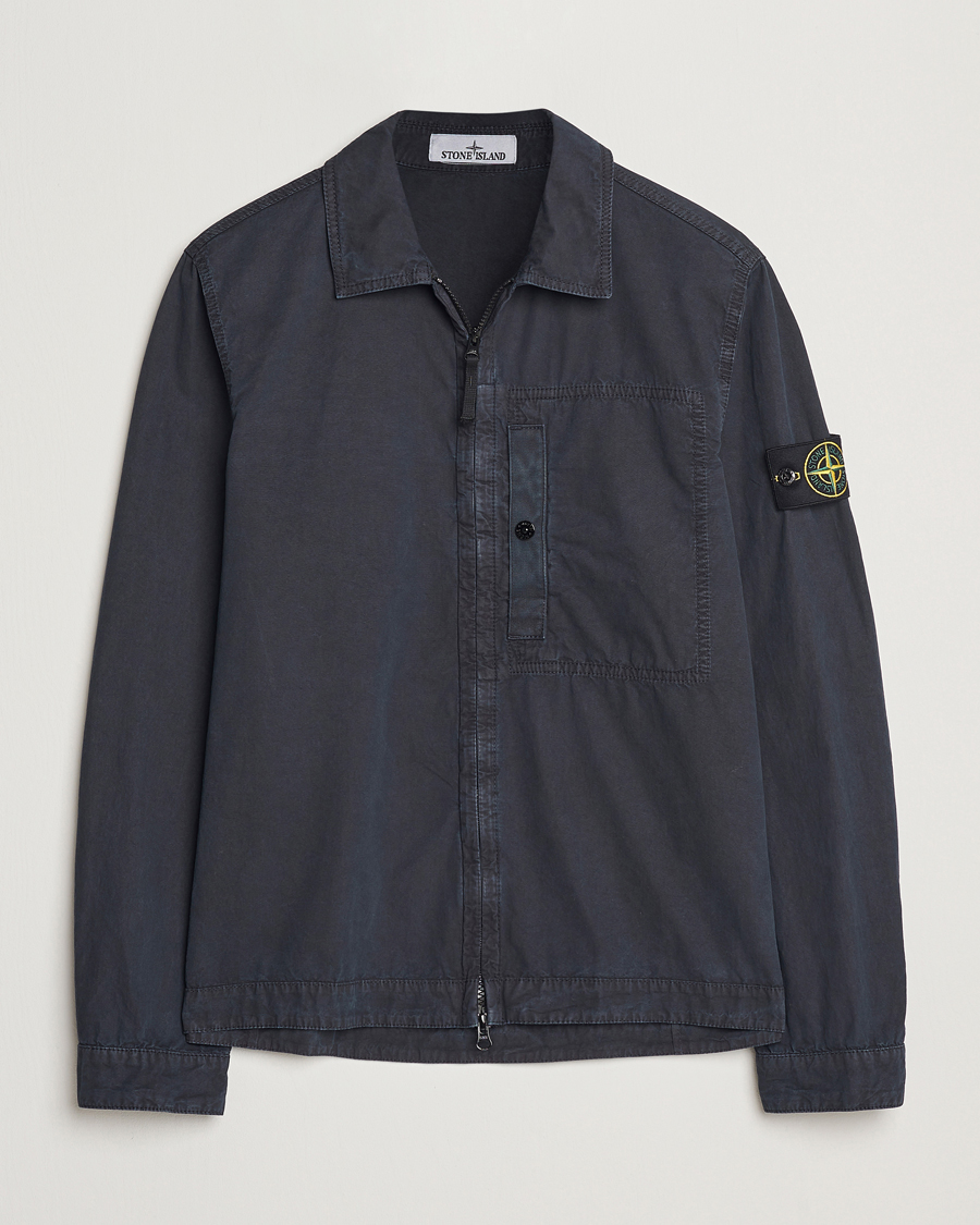 Heren | Overhemden | Stone Island | Old Effect Garment Washed Zip Overshirt Navy Blue