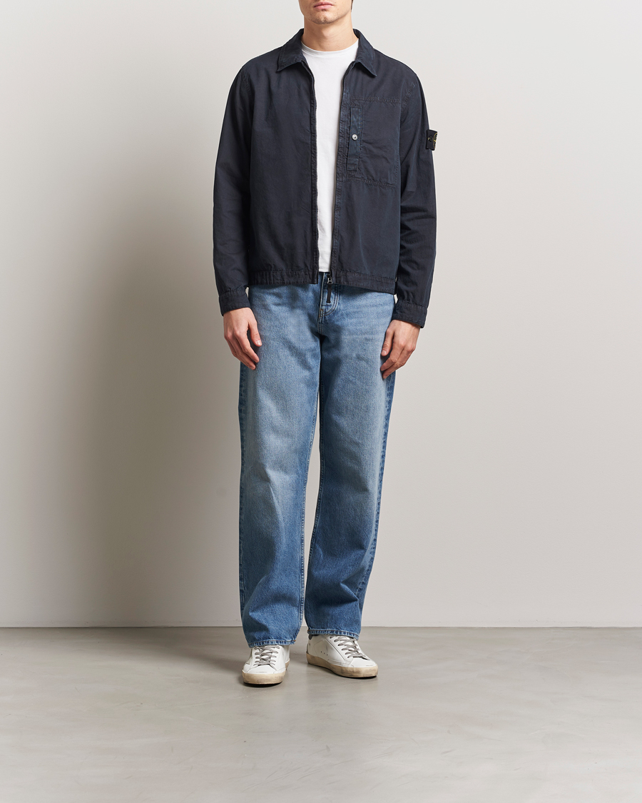 Heren | Overhemden | Stone Island | Old Effect Garment Washed Zip Overshirt Navy Blue