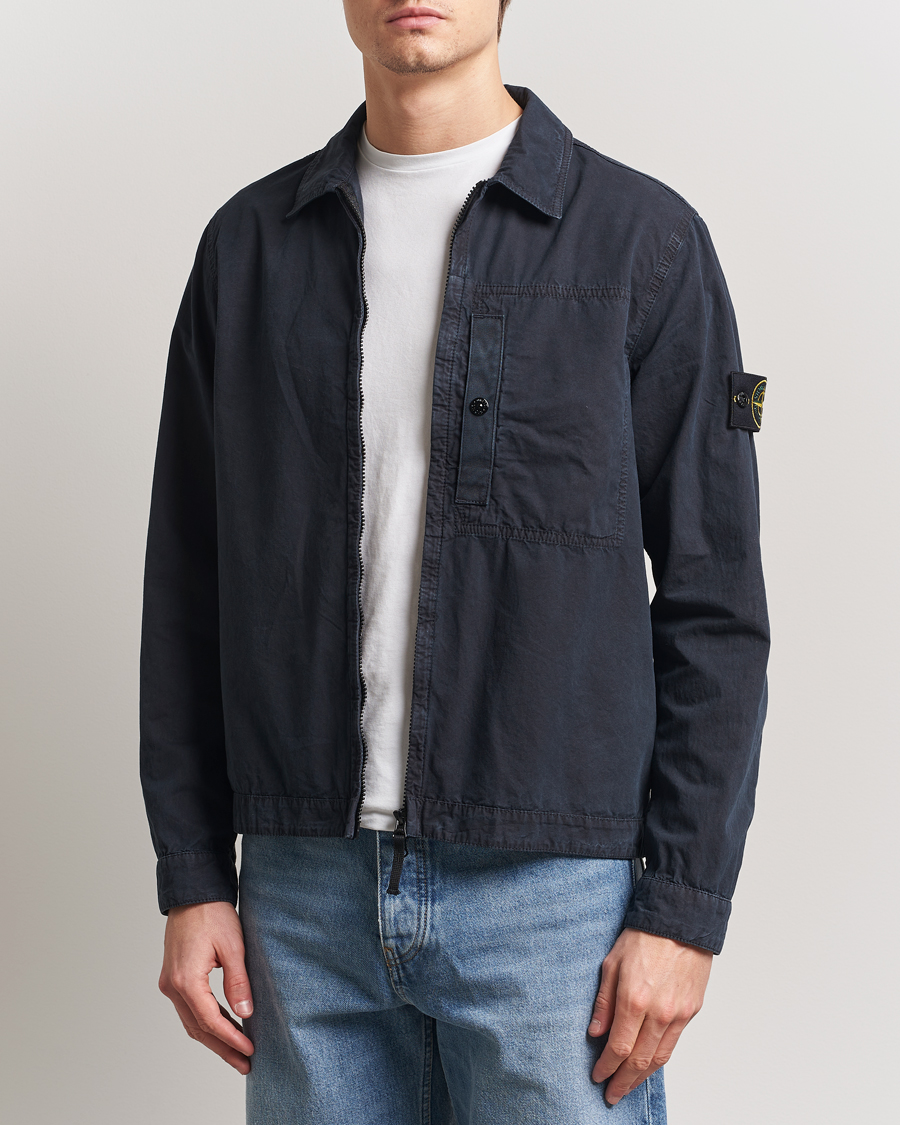 Heren | Overhemden | Stone Island | Old Effect Garment Washed Zip Overshirt Navy Blue