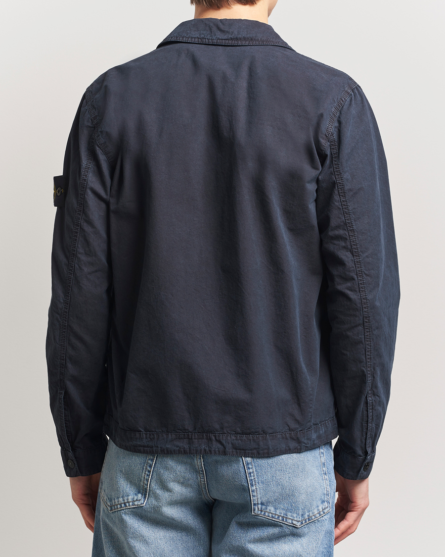 Heren | Overhemden | Stone Island | Old Effect Garment Washed Zip Overshirt Navy Blue