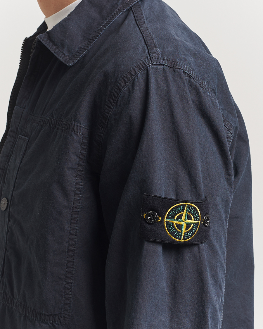 Heren | Overhemden | Stone Island | Old Effect Garment Washed Zip Overshirt Navy Blue
