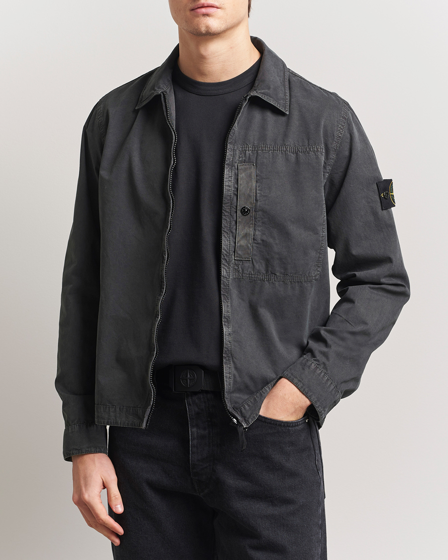 Heren | Overhemden | Stone Island | Old Effect Garment Washed Zip Overshirt Charcoal