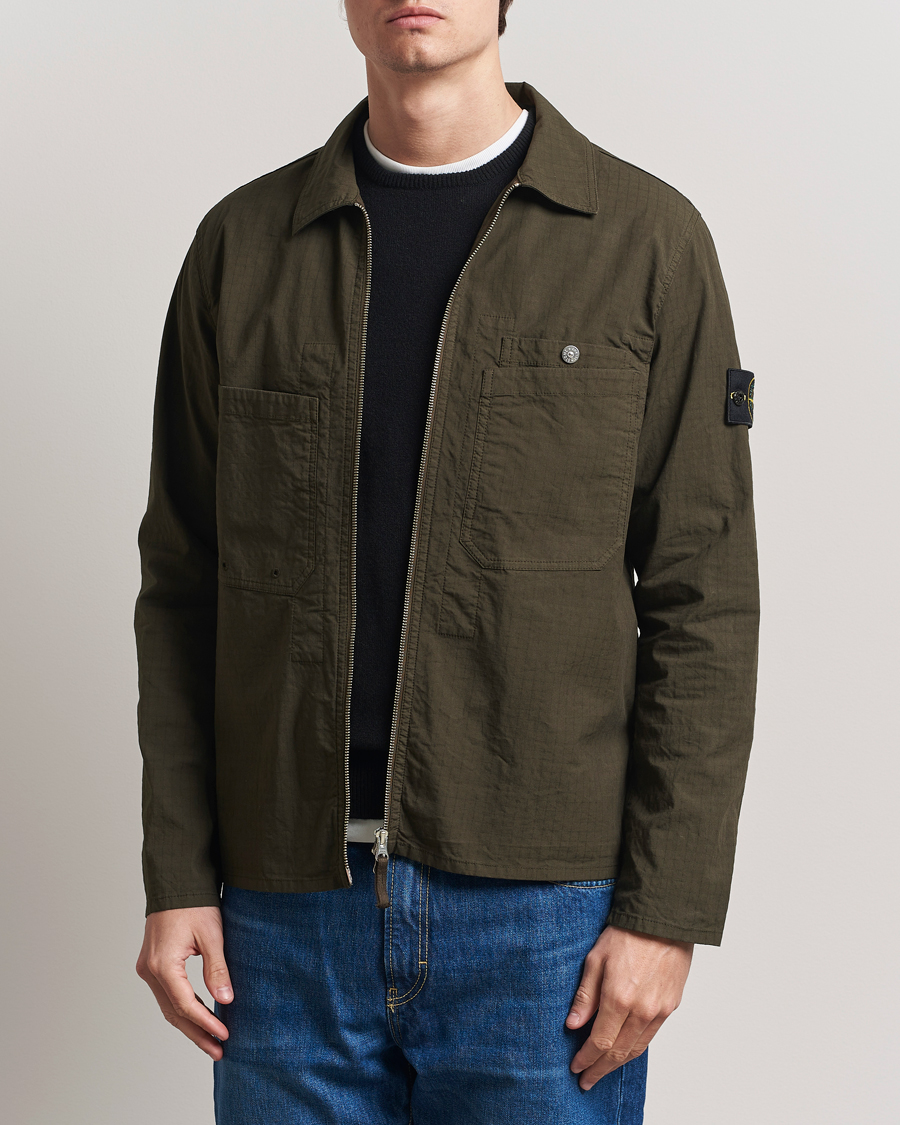 Heren | Overhemden | Stone Island | Stretch Ripstop Cotton Zip Overshirt Military Green