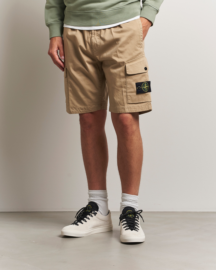 Heren | Korte broek | Stone Island | Organic Cotton Stretch Satin Drawstring Shorts Biscuit