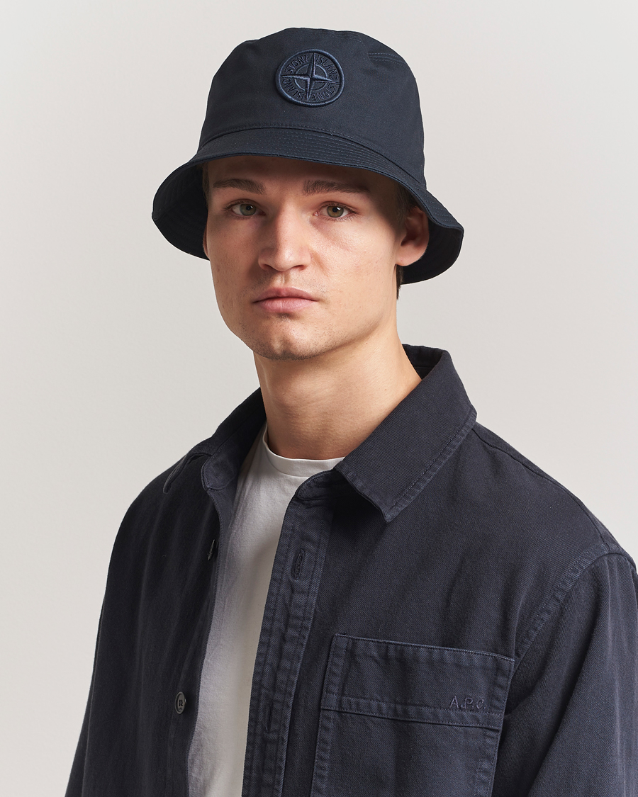 Heren | Stone Island Logo Bucket Hat Navy Blue | Stone Island | Logo Bucket Hat Navy Blue