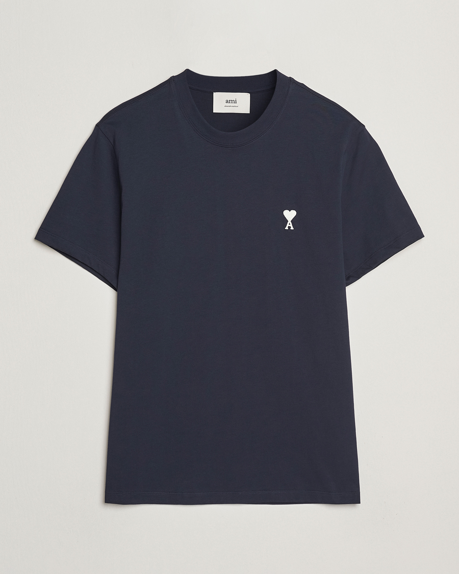 Heren | T-shirts | AMI | Off White Heart Logo T-Shirt Night Blue