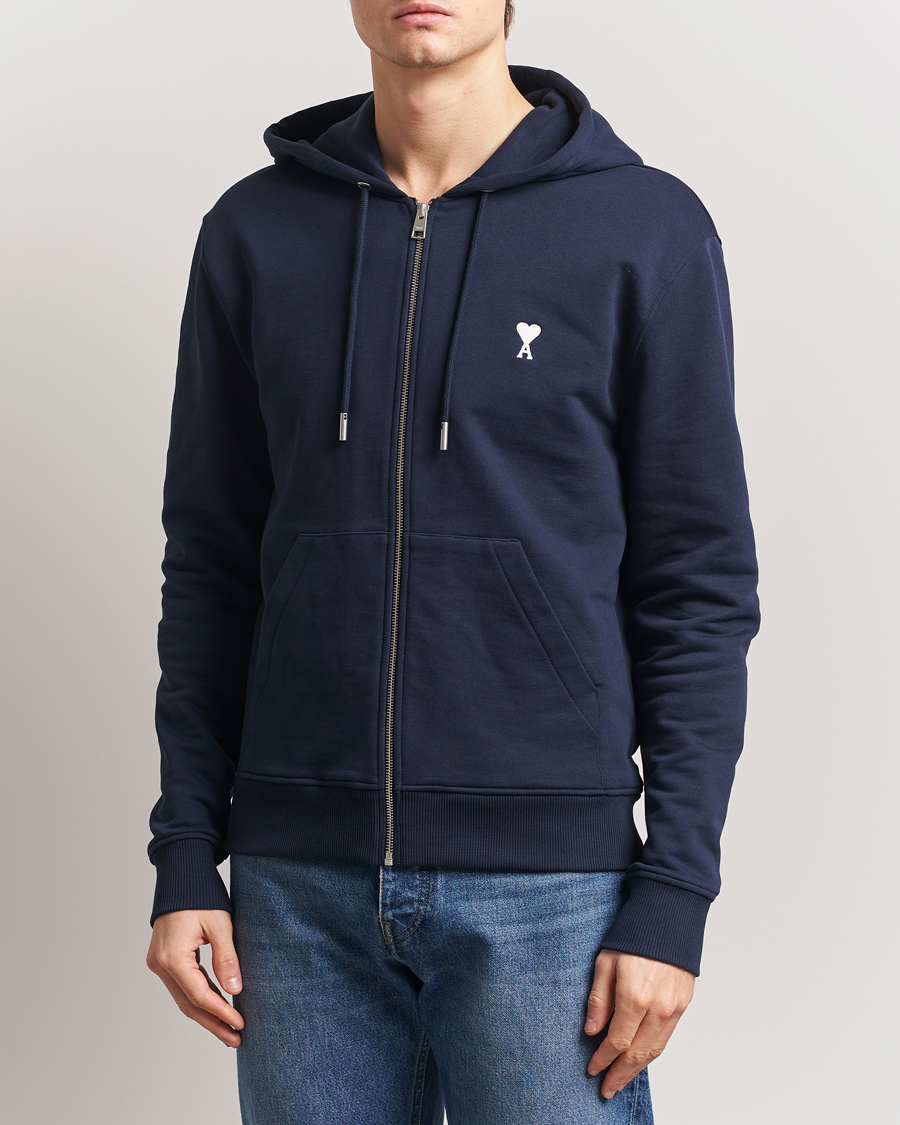 Heren | Truien | AMI | Off White Heart Logo Full Zip Hoodie Night Blue