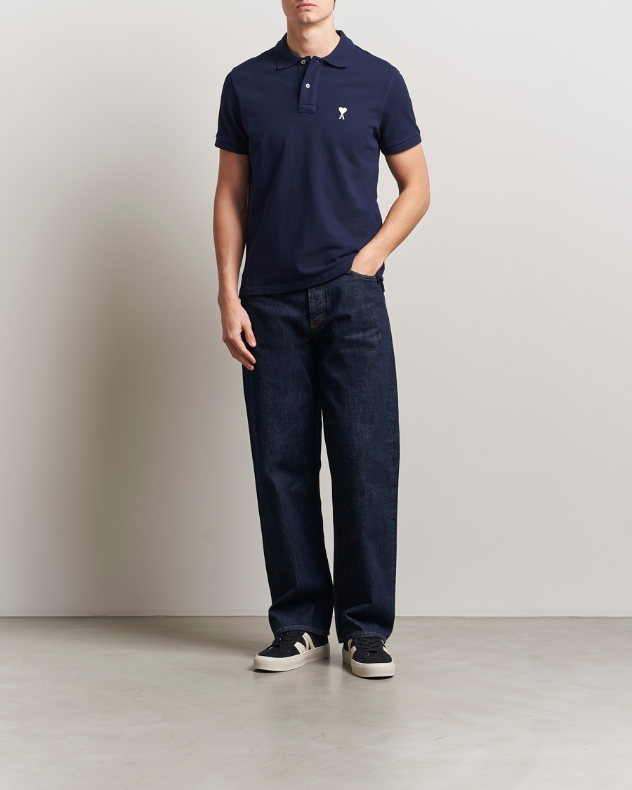 Heren | Polo's | AMI | Off White Heart Logo Polo Night Blue