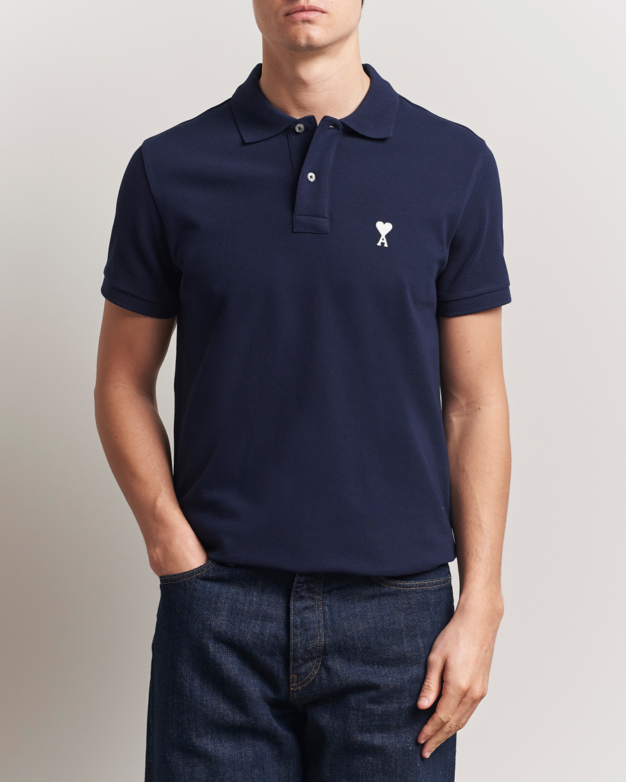Heren | Polo's | AMI | Off White Heart Logo Polo Night Blue
