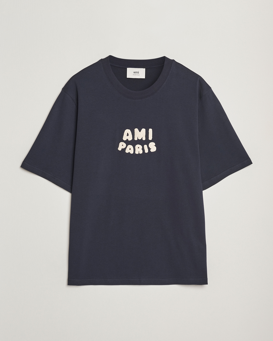 Heren | T-shirts | AMI | Paris Logo T-Shirt Navy Blue
