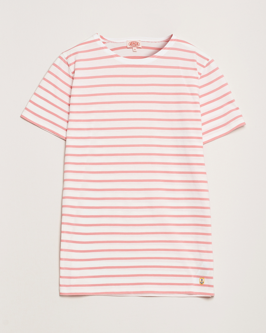 Heren | T-shirts | Armor-lux | Hoëdic Boatneck Héritage Stripe T-shirt Milk/Bubblegum