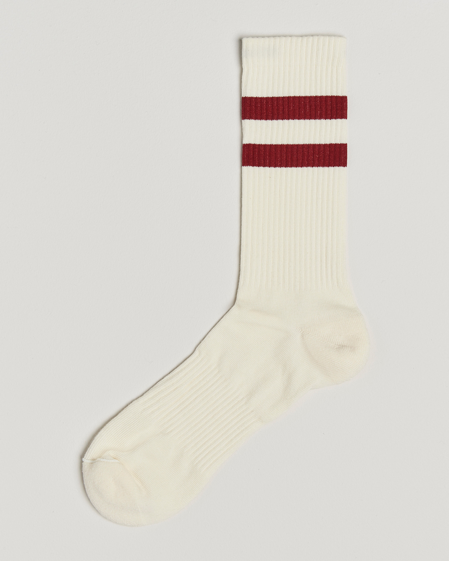 Heren | Ondergoed | Sweyd | Two Stripe Cotton Socks White/Red