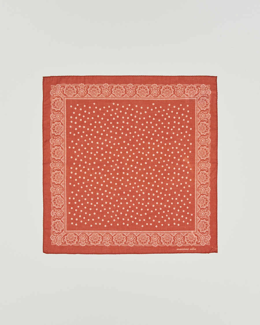 Heren | Pochets | Massimo Alba | Printed Cotton Voile Handkerchief Burn Red