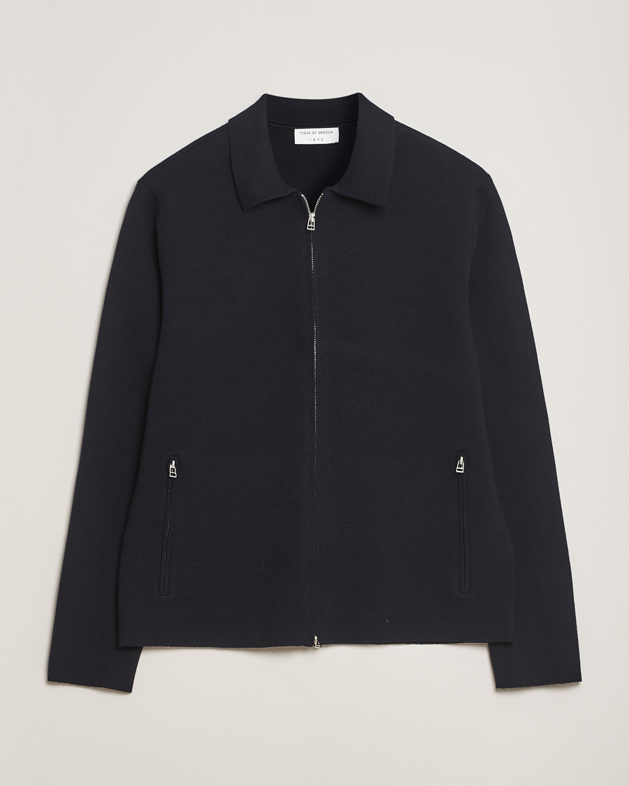 Heren | Truien | Tiger of Sweden | Celyn Cotton/Wool Full Zip Light Ink