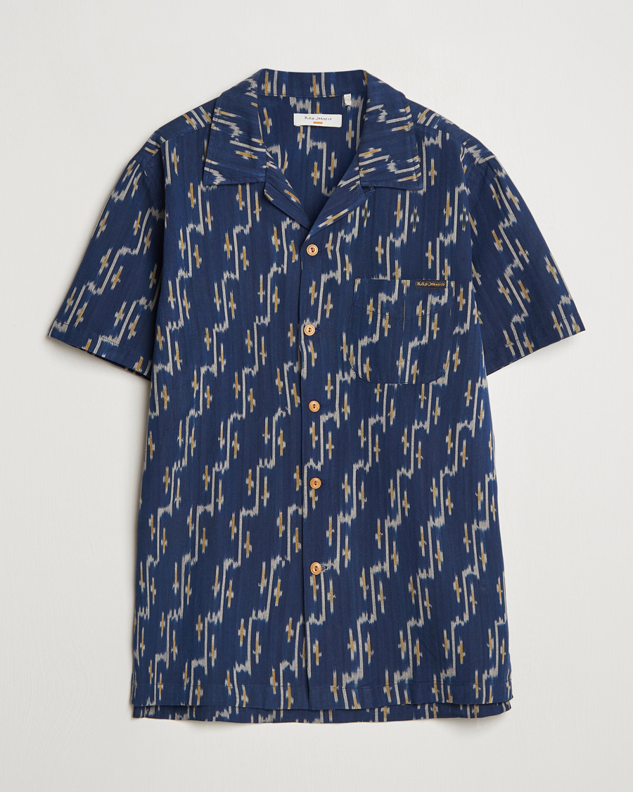 Heren | Overhemden | Nudie Jeans | Arvid Printed Short Sleeve Shirt Blueberry
