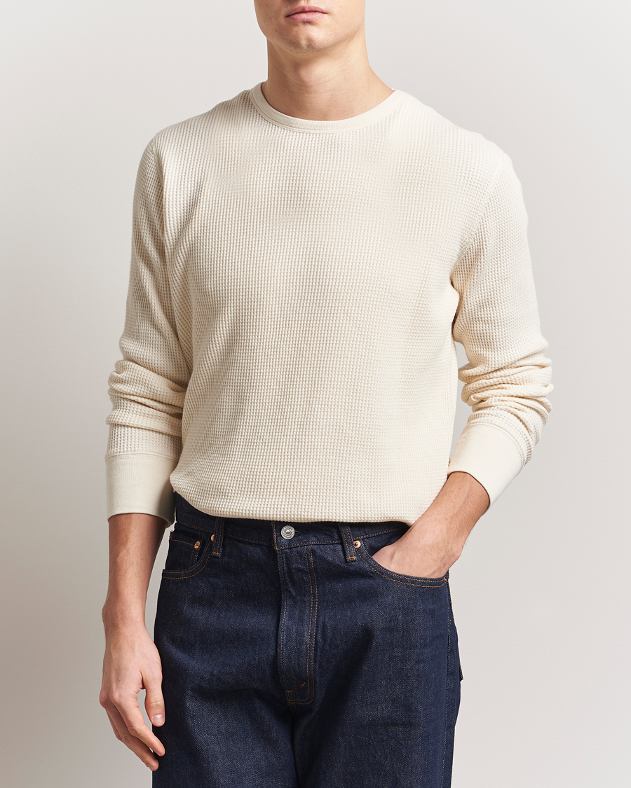 Heren | T-shirts | Nudie Jeans | Waffle Long Sleeve T-Shirt Ecru