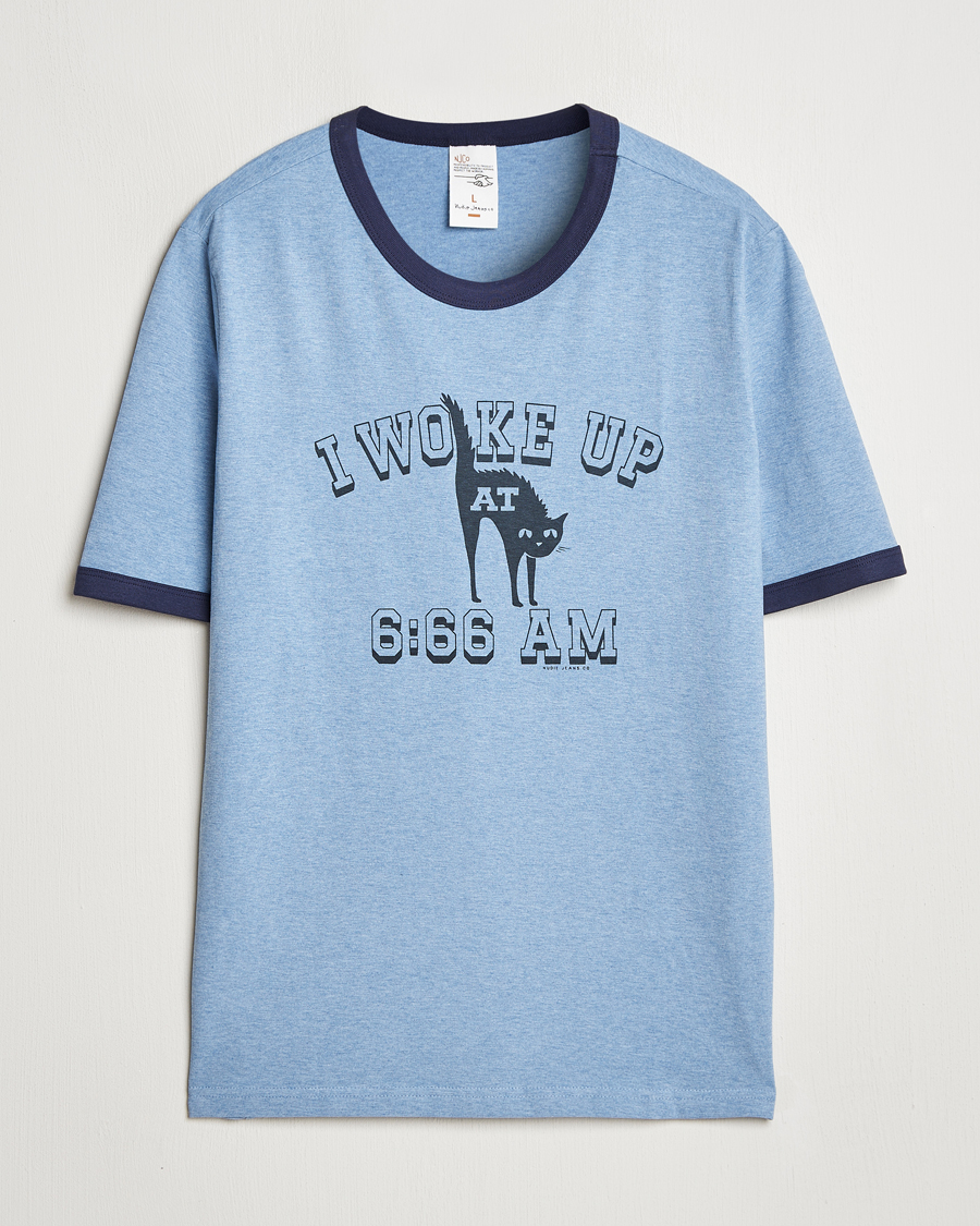 Heren | T-shirts | Nudie Jeans | Ricky Printed Ringer T-Shirt Blue Melange