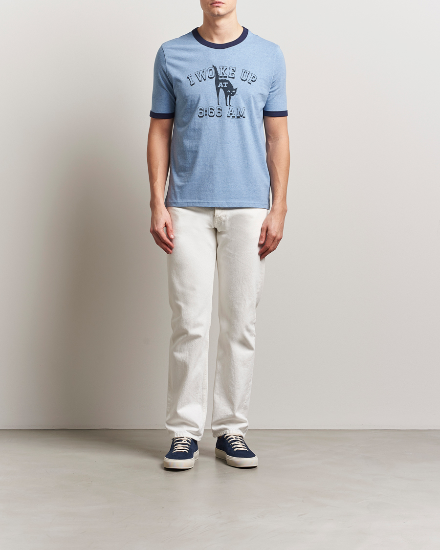 Heren | T-shirts | Nudie Jeans | Ricky Printed Ringer T-Shirt Blue Melange