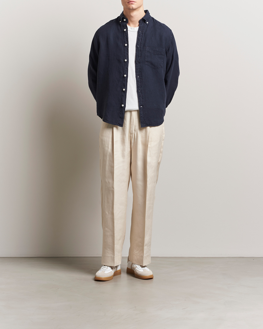 Heren | Overhemden | GANT | Regular Fit Garment Dyed Linen Shirt Evening Blue