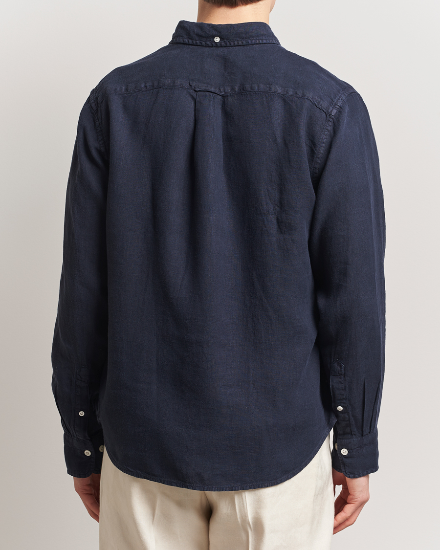 Heren | Overhemden | Gant | Regular Fit Garment Dyed Linen Shirt Evening Blue