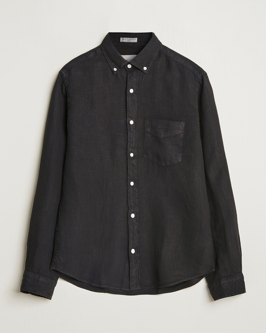 Heren | Overhemden | GANT | Regular Fit Garment Dyed Linen Shirt Black