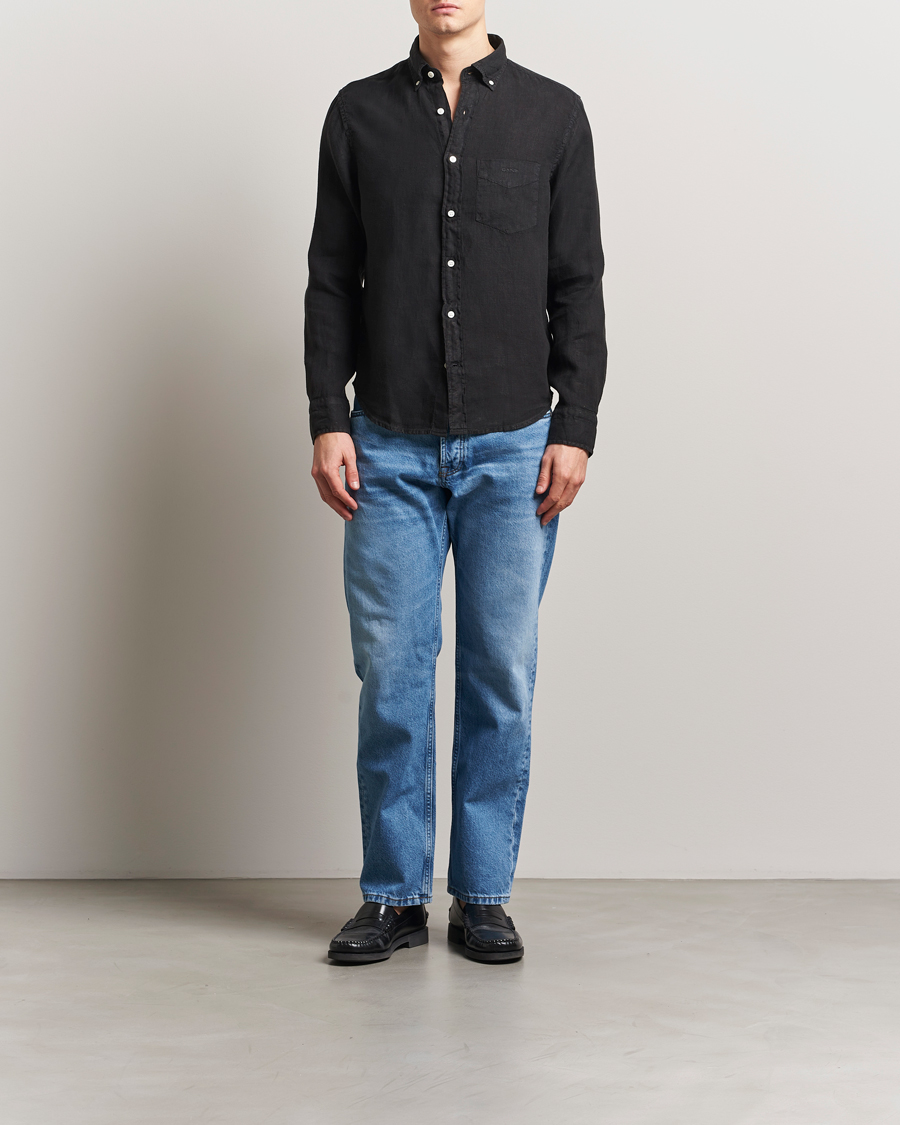 Heren | Overhemden | Gant | Regular Fit Garment Dyed Linen Shirt Black