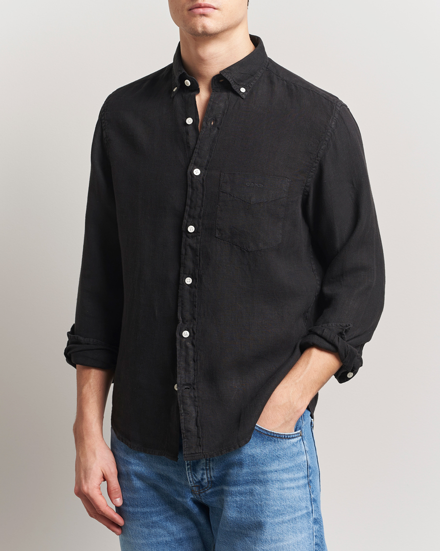 Heren | Overhemden | Gant | Regular Fit Garment Dyed Linen Shirt Black