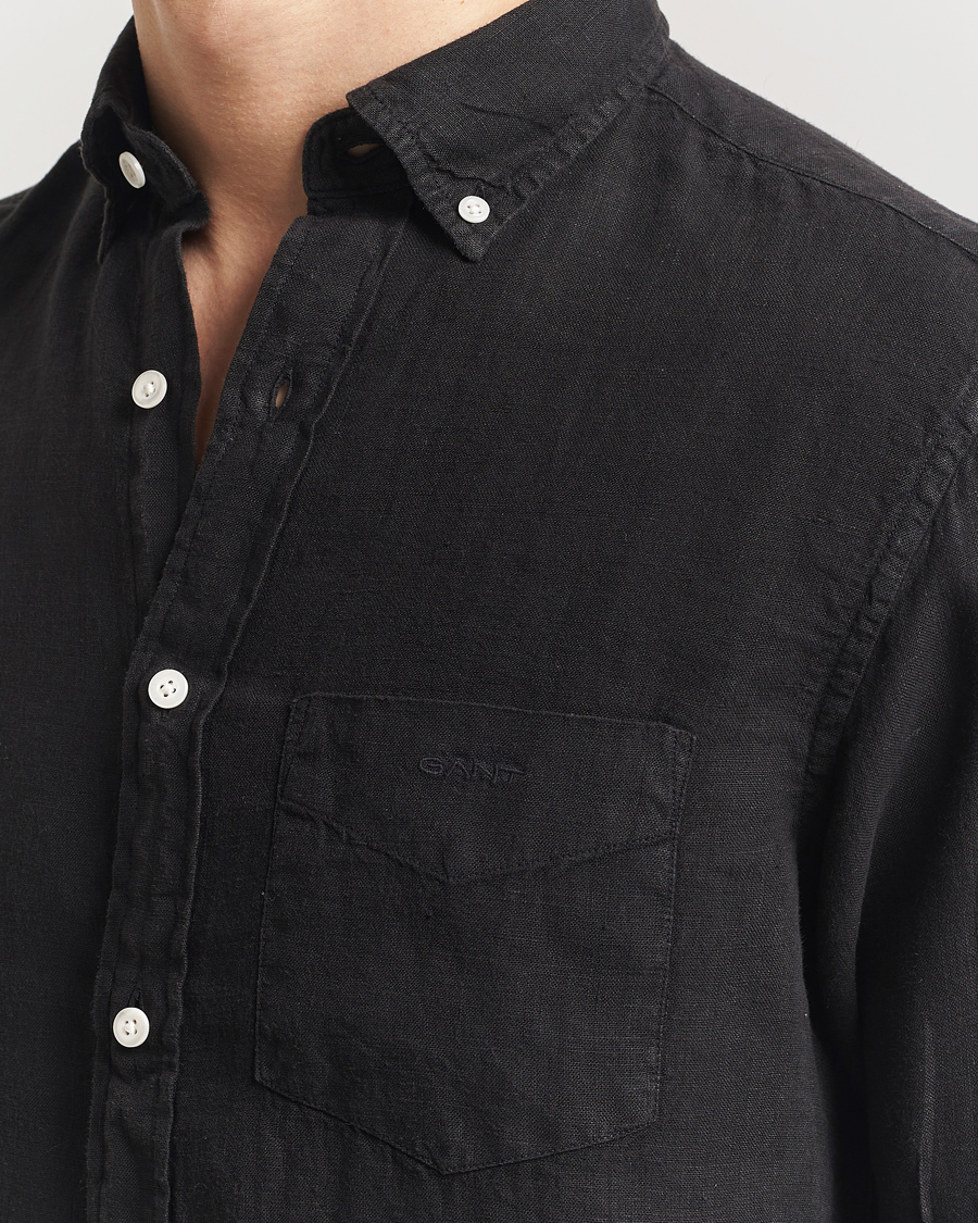 Heren | Overhemden | Gant | Regular Fit Garment Dyed Linen Shirt Black