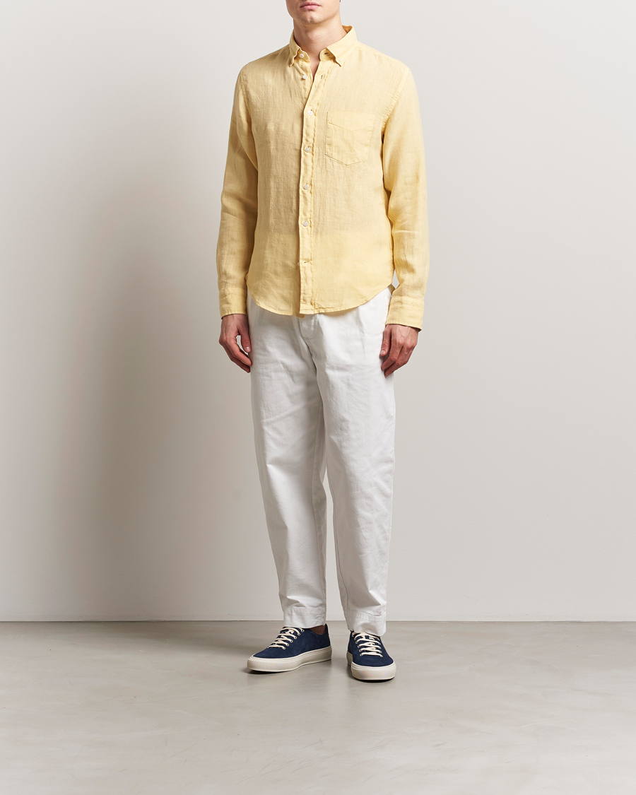 Heren | Overhemden | Gant | Regular Fit Garment Dyed Linen Shirt Dusty Yellow