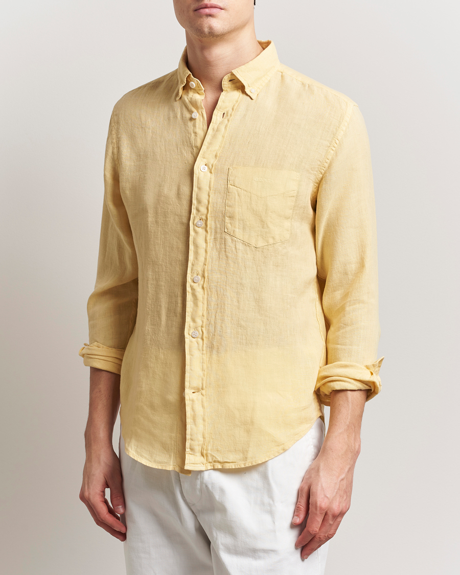 Heren | Overhemden | Gant | Regular Fit Garment Dyed Linen Shirt Dusty Yellow
