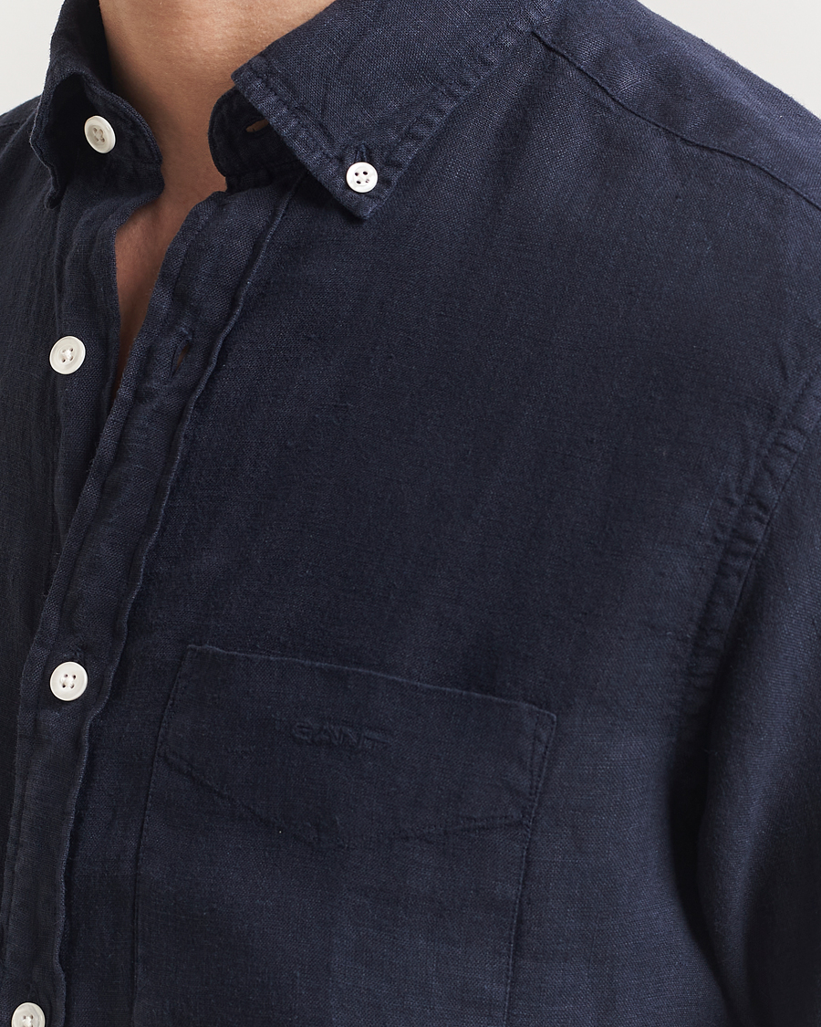 Heren | Overhemden | Gant | Regular Fit Garment Dyed Short Sleeve Linen Shirt Evening Blue