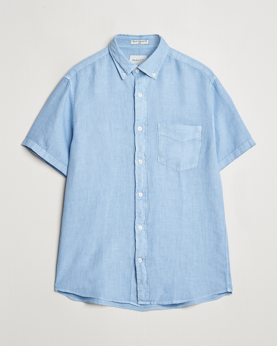 Heren | Overhemden | Gant | Regular Fit Garment Dyed Short Sleeve Linen Shirt Capri Blue