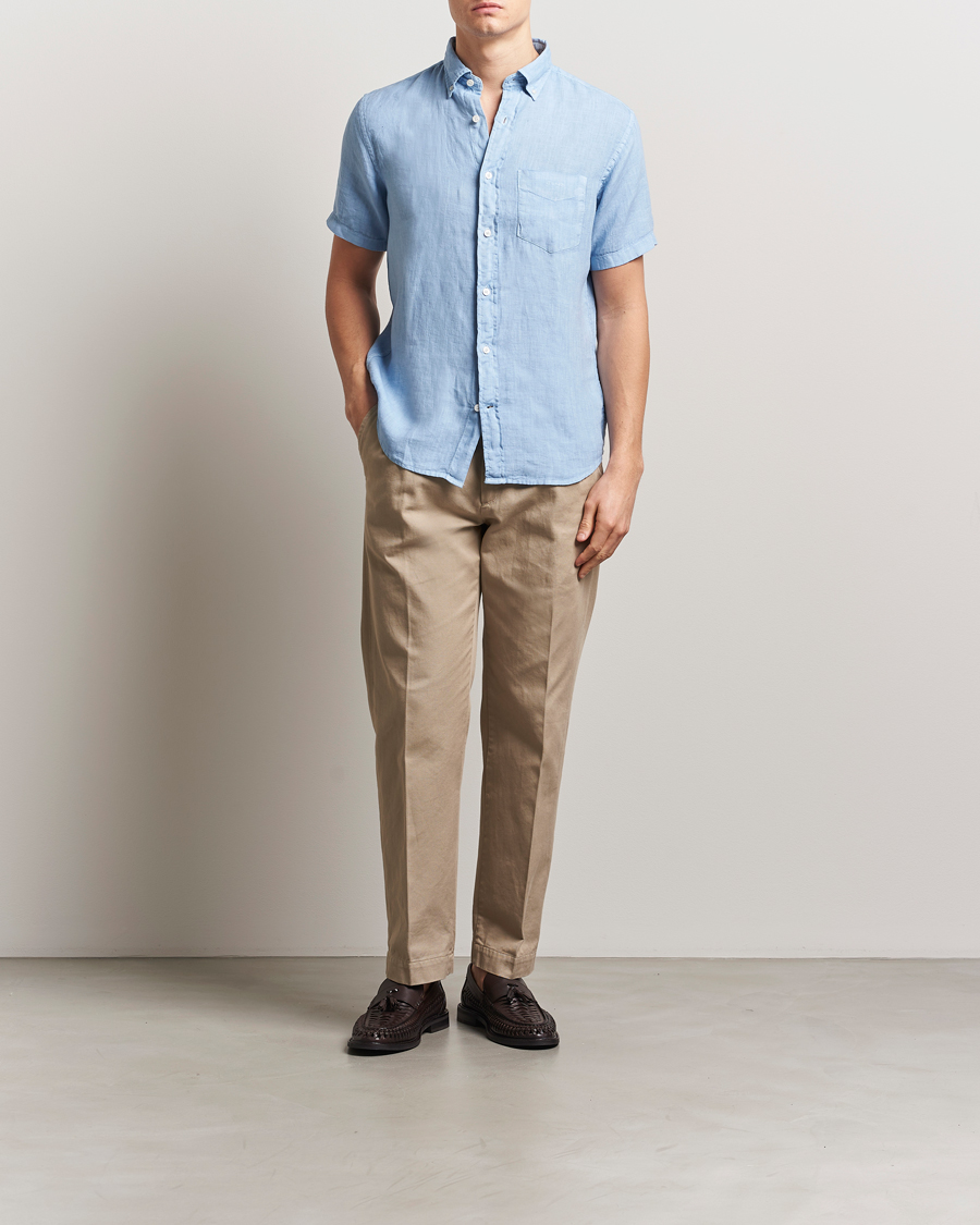 Heren | Overhemden | Gant | Regular Fit Garment Dyed Short Sleeve Linen Shirt Capri Blue