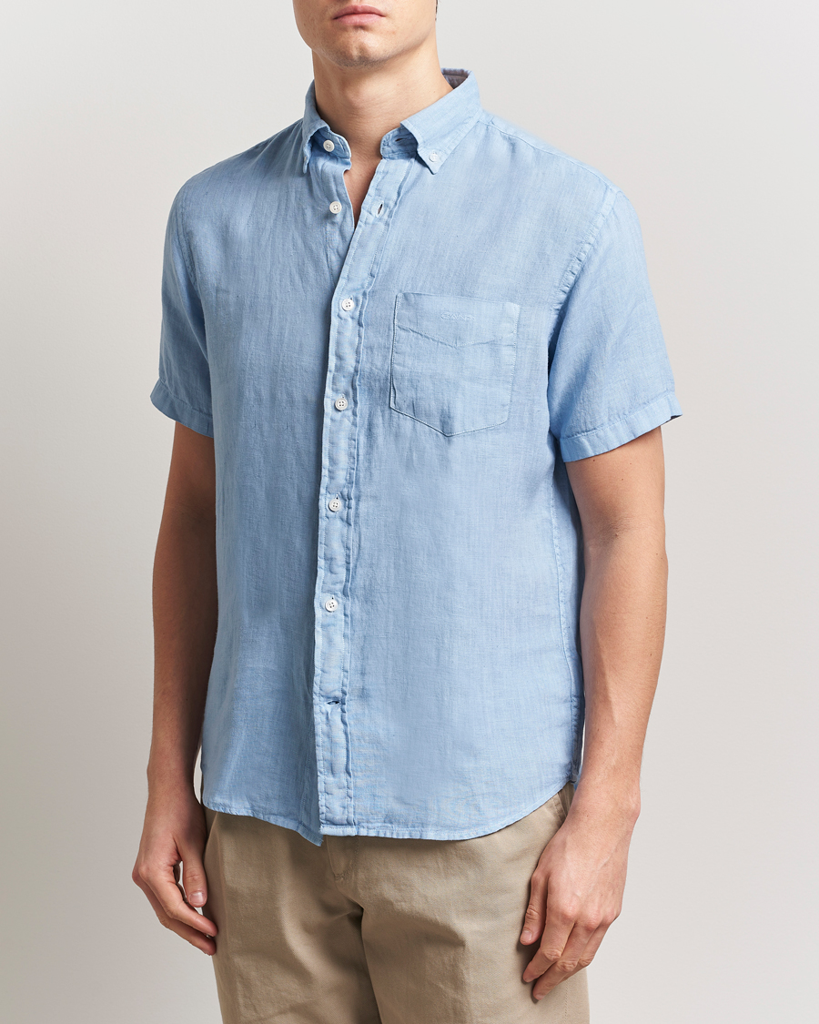 Heren | Overhemden | Gant | Regular Fit Garment Dyed Short Sleeve Linen Shirt Capri Blue