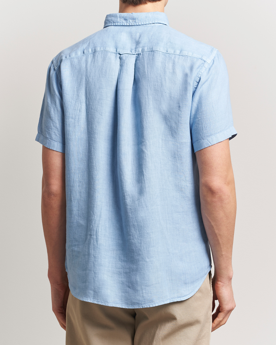 Heren | Overhemden | Gant | Regular Fit Garment Dyed Short Sleeve Linen Shirt Capri Blue