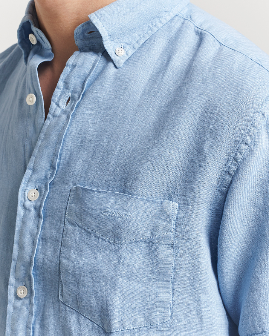 Heren | Overhemden | GANT | Regular Fit Garment Dyed Short Sleeve Linen Shirt Capri Blue