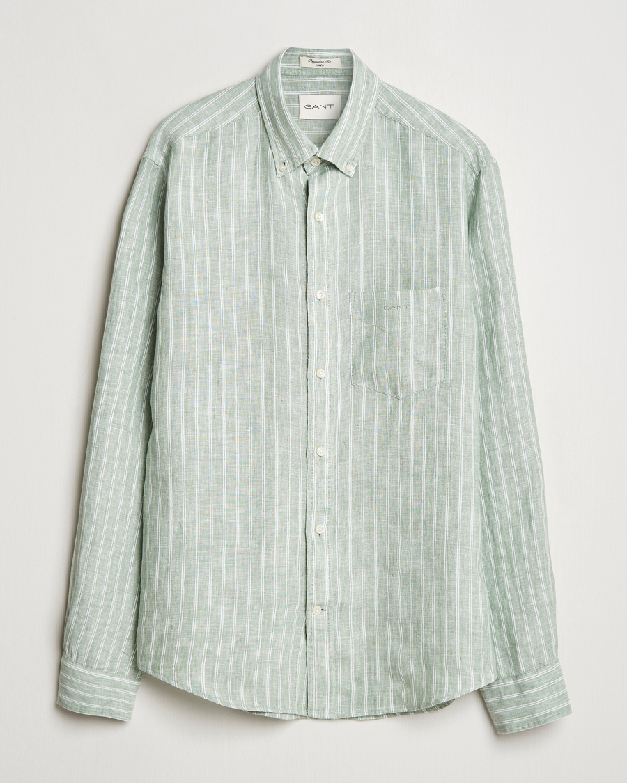 Heren | Overhemden | GANT | Regular Fit Linen Striped Shirt Kalamata Green
