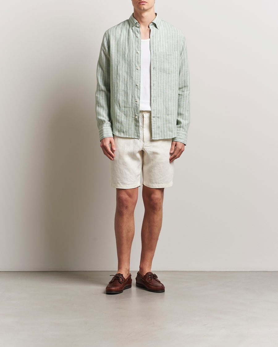 Heren | Overhemden | GANT | Regular Fit Linen Striped Shirt Kalamata Green