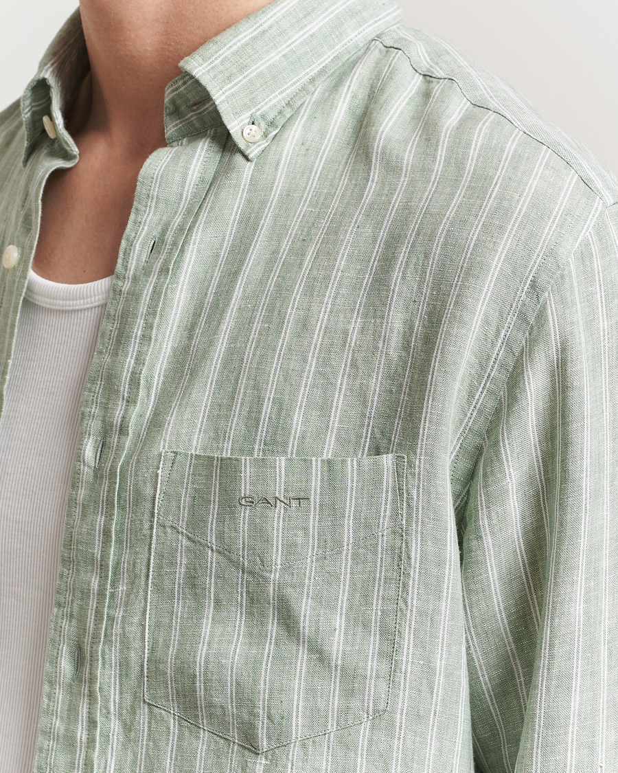Heren | Overhemden | GANT | Regular Fit Linen Striped Shirt Kalamata Green