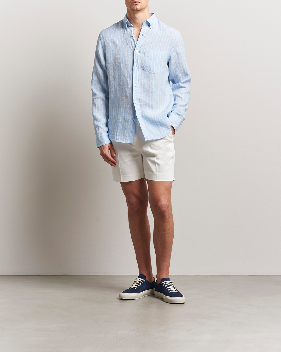 Heren | Overhemden | GANT | Regular Fit Linen Striped Shirt Capri Blue