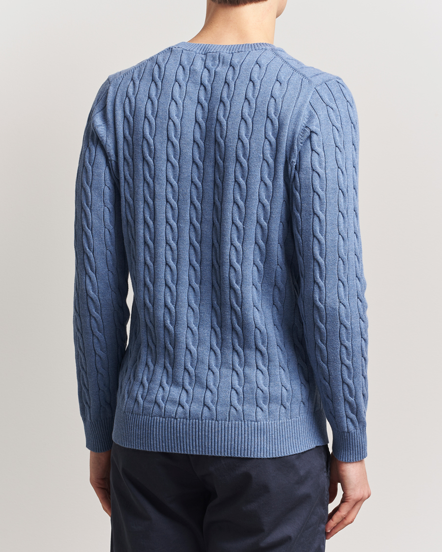 Heren | Truien | GANT | Cotton Cable Crew Neck Pullover Denim Blue Melange
