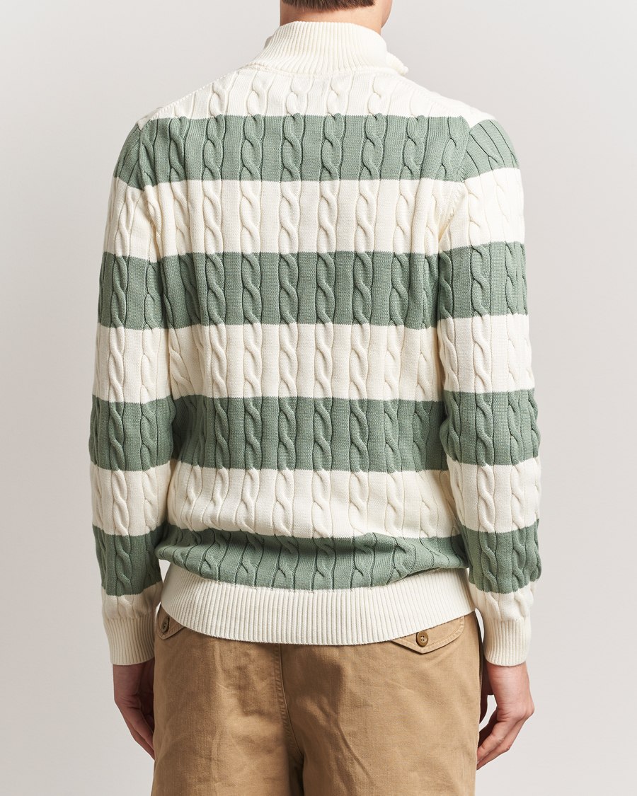 Heren | Truien | GANT | Cotton Striped Cable Half Zip Kalamata Green