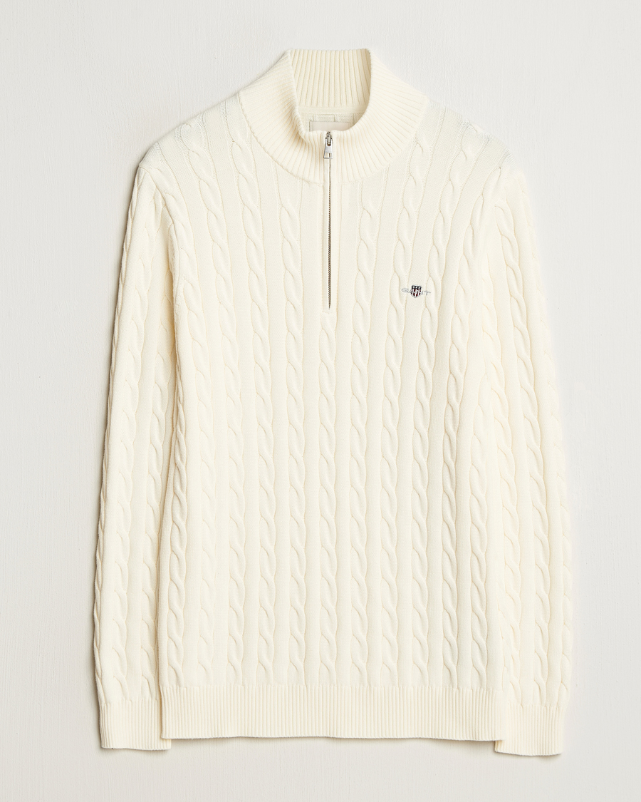 Heren | Truien | Gant | Cotton Cable Half Zip Cream