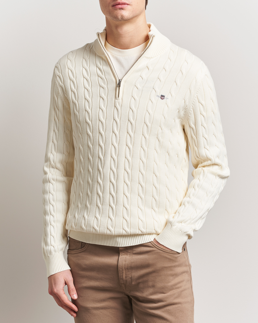Heren | Truien | Gant | Cotton Cable Half Zip Cream