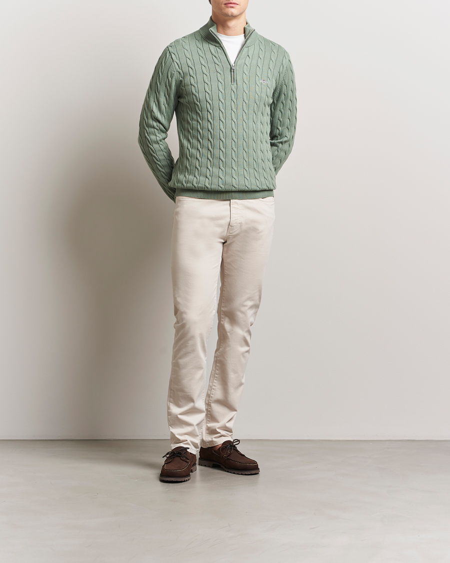 Heren | Truien | GANT | Cotton Cable Half Zip Kalamata Green