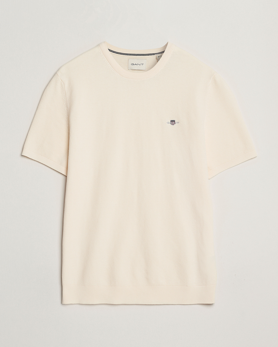 Heren | T-shirts | GANT | Micro Textured Crew Neck T-shirt Cream